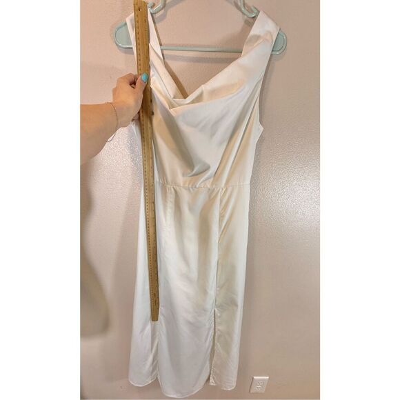 NWT Du Paradis Cream Sleeveless Cowl Neck Plissé Midi Sheath Silhouette Dress - Picture 6 of 11